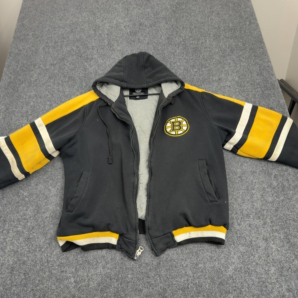 Boston Bruins GIII Jacket Mens L Black Cotton Full Zip Hooded Embroidered Hockey
